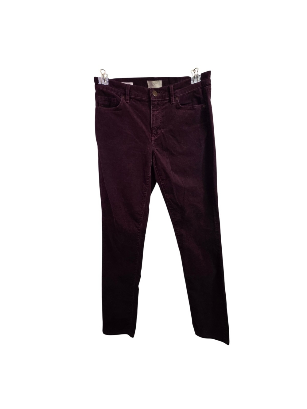 LOFT Modern Skinny Corduroy Pants Burgundy Plum Wine Stretch Cords Size 6